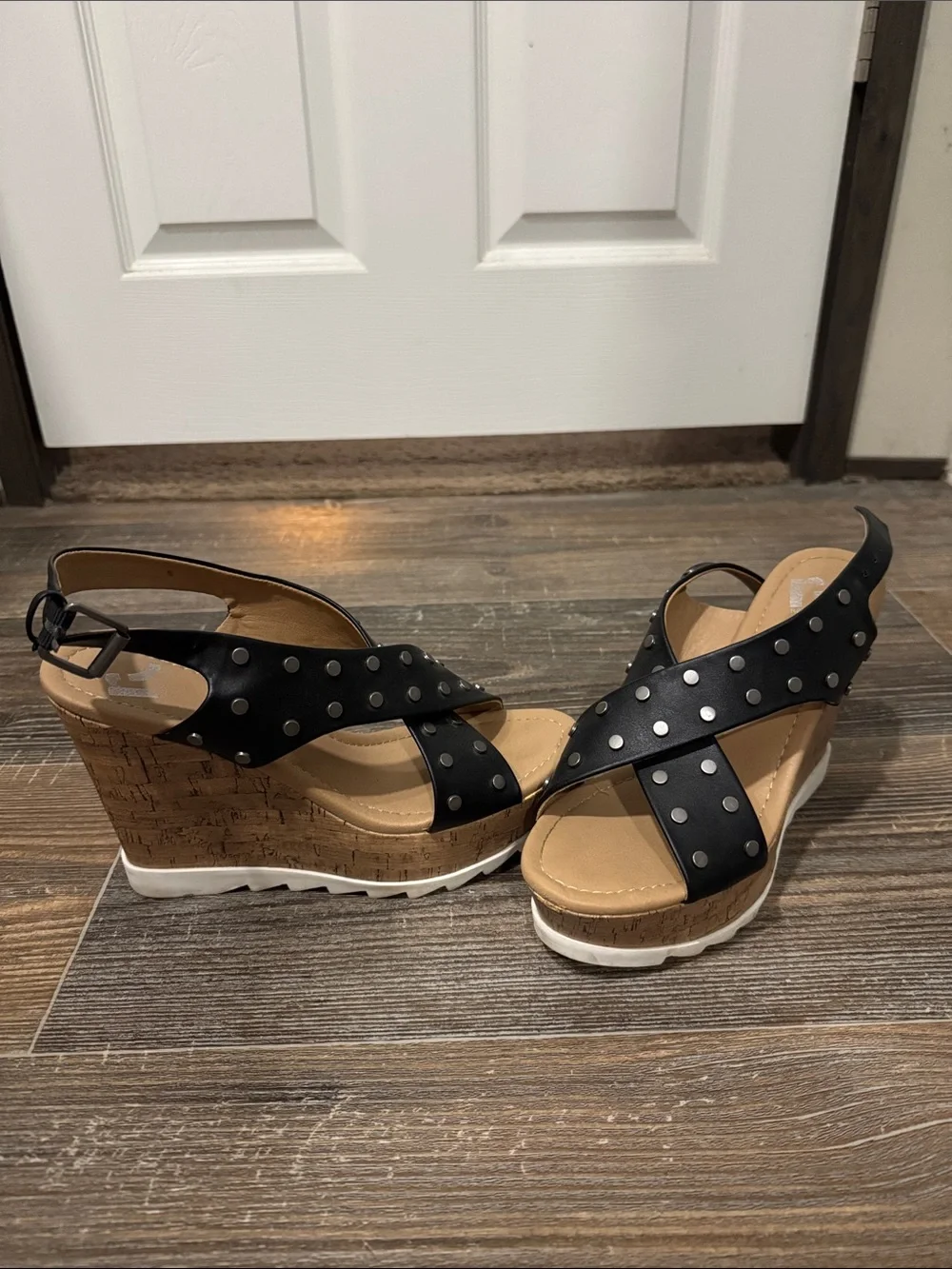 Report Black Studded Crisscross Wedge Sandals